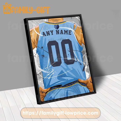 Personalize Your Memphis Grizzlies Jersey NBA Poster with Custom Name and Number – Premium Poster for Room