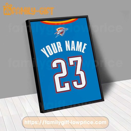 Personalize Your Oklahoma City Thunder Jersey NBA Poster with Custom Name and Number – Premium Poster for Room