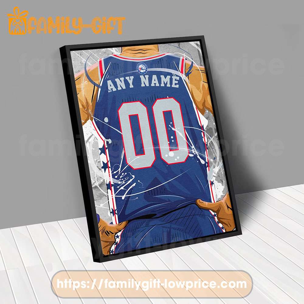 Personalize Your Philadelphia 76ers Jersey NBA Poster with Custom Name and Number - Premium Poster for Room