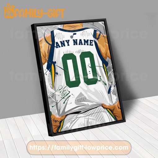 Personalize Your Utah Jazz Jersey NBA Poster with Custom Name and Number – Premium Poster for Room