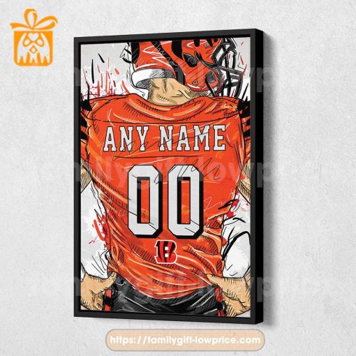 Personalize Your Cincinnati Bengals Jersey NFL Poster with Custom Name and Number – Premium Poster for Room