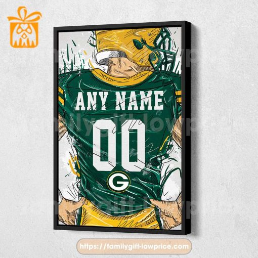Personalize Your Green Bay Packers Jersey NFL Poster with Custom Name and Number – Premium Poster for Room