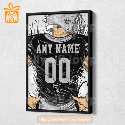 Personalize Your Las Vegas Raiders Jersey NFL Poster with Custom Name and Number – Premium Poster for Room