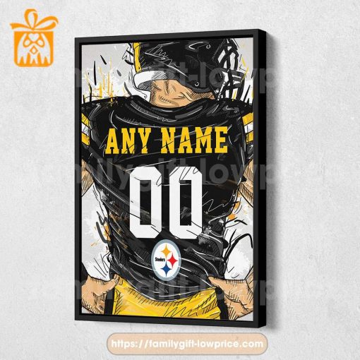 Personalize Your Pittsburgh Steelers Jersey NFL Poster with Custom Name and Number – Premium Poster for Room