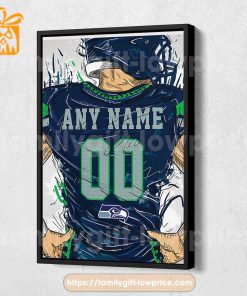 Personalize Your Seattle Seahawks Jersey NFL Poster with Custom Name and Number – Premium Poster for Room