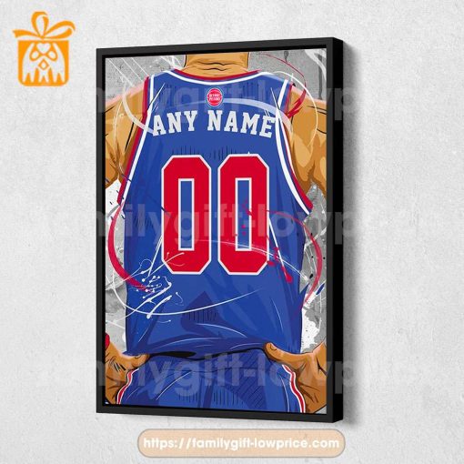 Personalize Your Detroit Pistons Jersey NBA Poster with Custom Name and Number – Premium Poster for Room