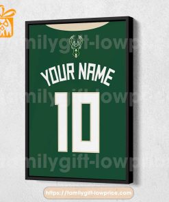 Personalize Your Milwaukee Bucks Jersey NBA Poster with Custom Name and Number – Premium Poster for Room