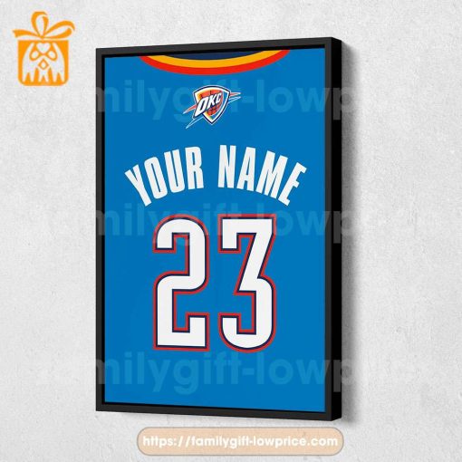 Personalize Your Oklahoma City Thunder Jersey NBA Poster with Custom Name and Number – Premium Poster for Room