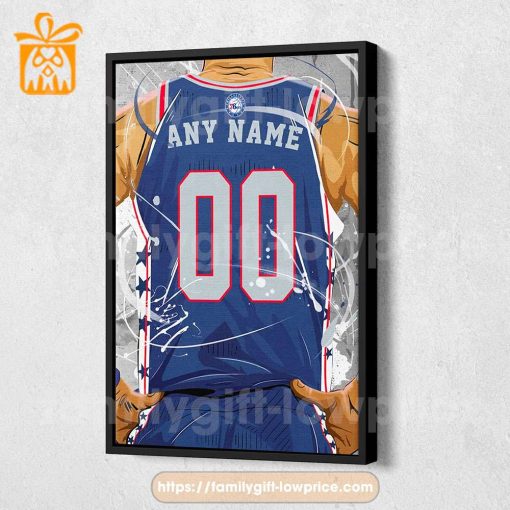 Personalize Your Philadelphia 76ers Jersey NBA Poster with Custom Name and Number – Premium Poster for Room