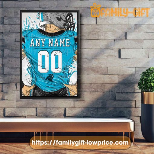 Personalize Your Carolina Panthers Jersey NFL Poster with Custom Name and Number – Premium Poster for Room
