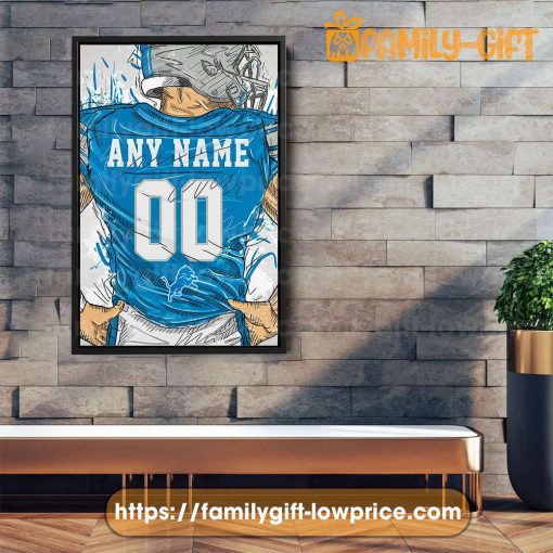 Personalize Your Detroit Lions Jersey NFL Poster with Custom Name and Number – Premium Poster for Room
