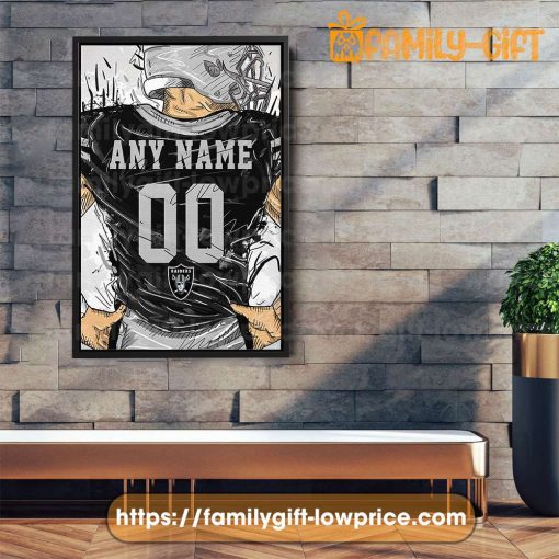 Personalize Your Las Vegas Raiders Jersey NFL Poster with Custom Name and Number – Premium Poster for Room