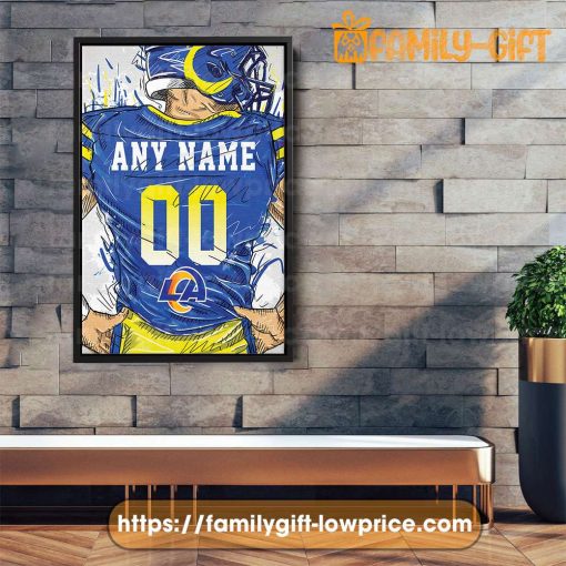 Personalize Your Los Angeles Rams Jersey NFL Poster with Custom Name and Number – Premium Poster for Room