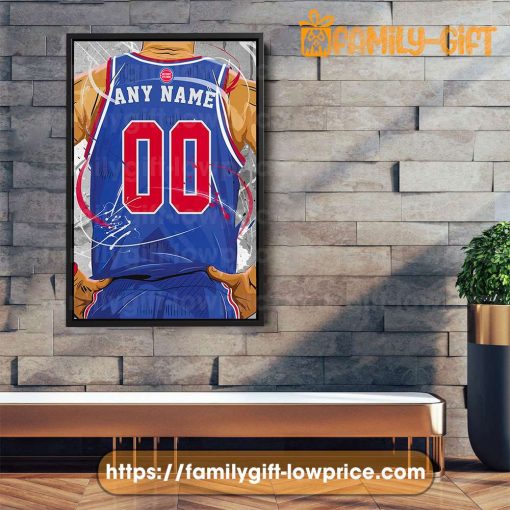 Personalize Your Detroit Pistons Jersey NBA Poster with Custom Name and Number – Premium Poster for Room