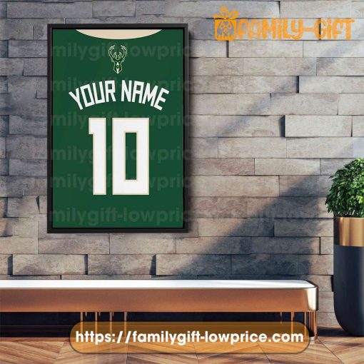 Personalize Your Milwaukee Bucks Jersey NBA Poster with Custom Name and Number – Premium Poster for Room