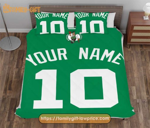 Boston Celtics Jerseys NBA Basketball Bed, Cute Bed Sets Custom Name Number, Boston Celtics Gifts