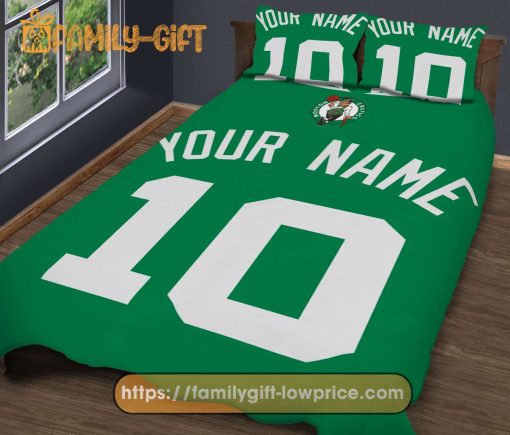 Boston Celtics Jerseys NBA Basketball Bed, Cute Bed Sets Custom Name Number, Boston Celtics Gifts