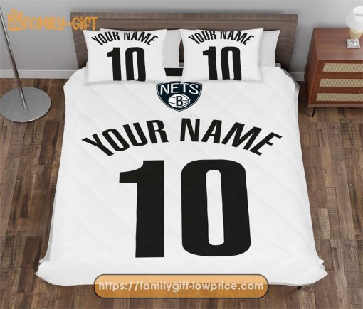 Brooklyn Nets Basketball Jerseys NBA Basketball Bed, Cute Bed Sets Custom Name Number, Brooklyn Nets Gifts
