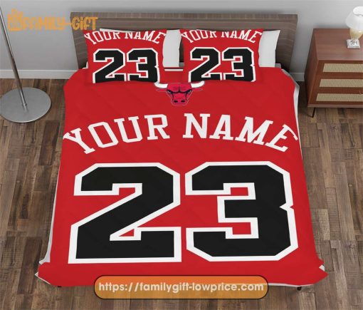 Chicago Bulls Jersey NBA Basketball Bed, Cute Bed Sets Custom Name Number, Chicago Bulls Gifts