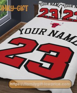 Chicago Bulls Jerseys NBA Basketball Bed, Cute Bed Sets Custom Name Number, Chicago Bulls Gifts