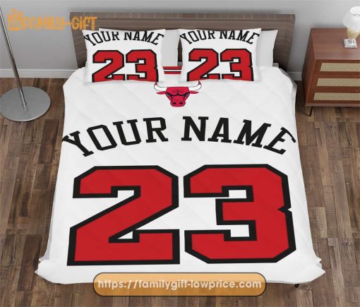 Chicago Bulls Jerseys NBA Basketball Bed, Cute Bed Sets Custom Name Number, Chicago Bulls Gifts