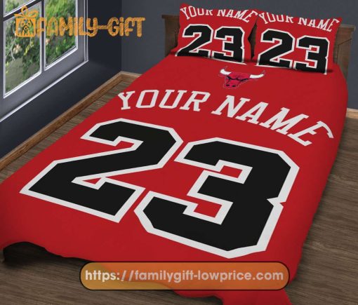 Chicago Bulls Jersey NBA Basketball Bed, Cute Bed Sets Custom Name Number, Chicago Bulls Gifts
