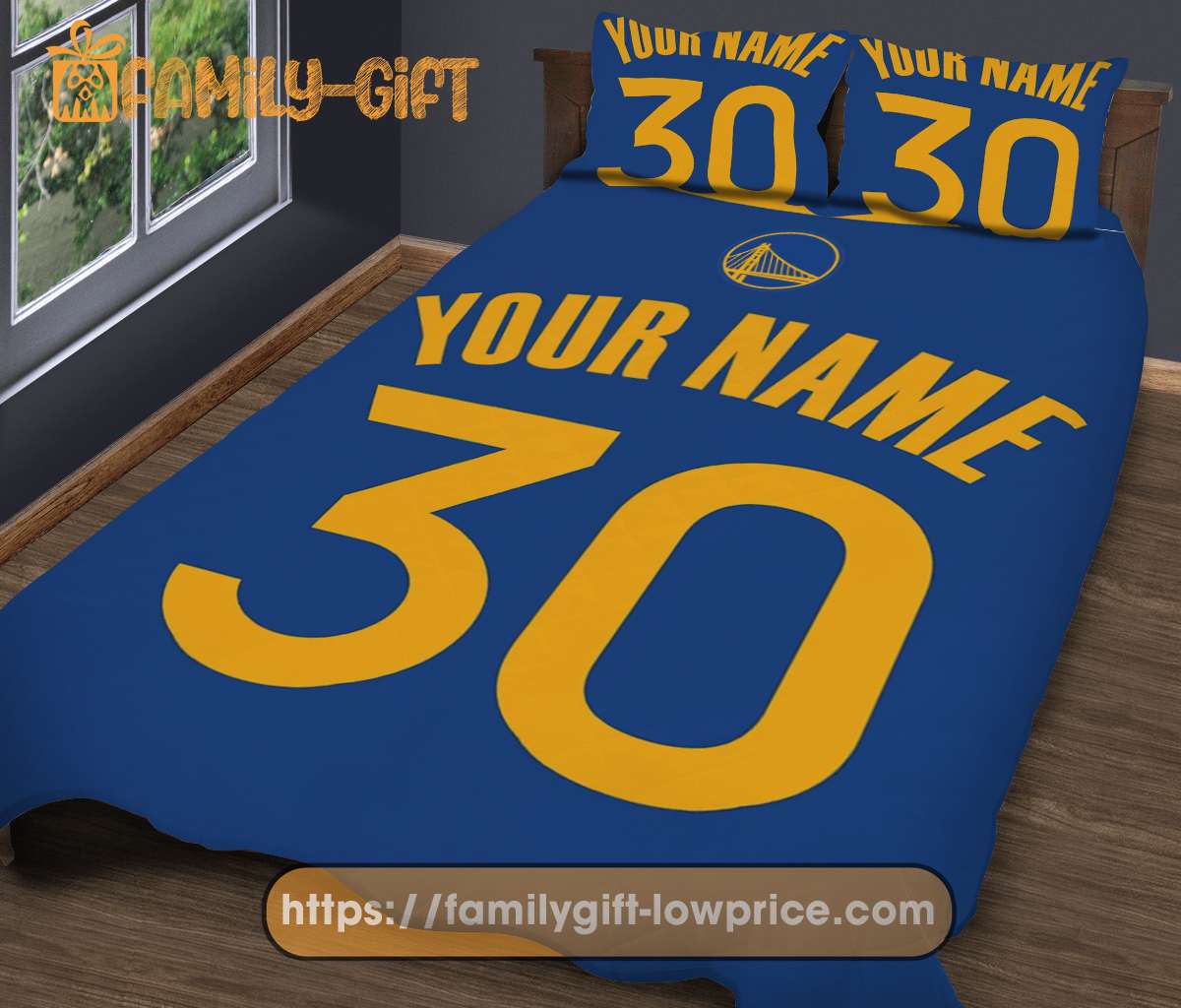 Golden State Warriors Jersey NBA Basketball Bed, Cute Bed Sets Custom Name Number, Golden State Warriors Gifts