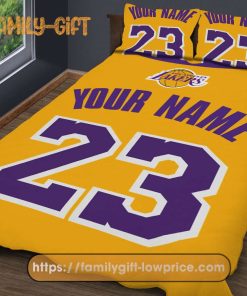 Los Angeles Lakers Jersey NBA Basketball Bed, Cute Bed Sets Custom Name Number, Lakers Gifts