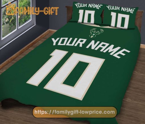 Bucks Jersey Milwaukee NBA Basketball Bed, Cute Bed Sets Custom Name Number, Milwaukee Bucks Gift