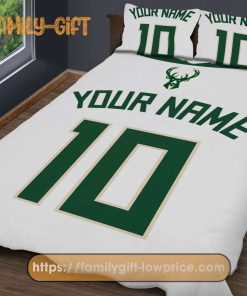 Milwaukee Bucks Jersey NBA Basketball Bed, Cute Bed Sets Custom Name Number, Milwaukee Bucks Gift