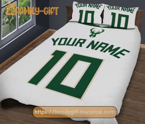 Milwaukee Bucks Jersey NBA Basketball Bed, Cute Bed Sets Custom Name Number, Milwaukee Bucks Gift