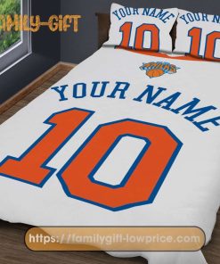 New York Knicks Jerseys NBA Basketball Bed, Cute Bed Sets Custom Name Number, Knicks Gifts