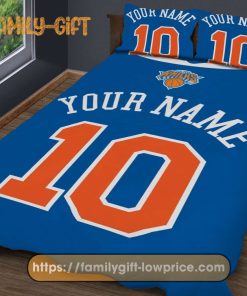 New York Knicks Jersey NBA Basketball Bed, Cute Bed Sets Custom Name Number, Knicks Gifts