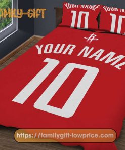 Jersey Rockets Houston NBA Basketball Bed, Cute Bed Sets Custom Name Number, Houston Rockets Gifts