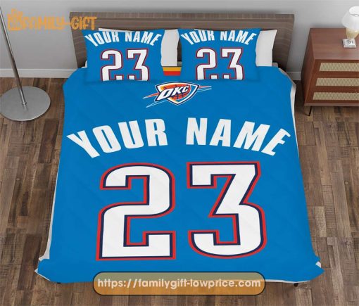 Oklahoma City Thunder Jersey NBA Basketball Bed, Cute Bed Sets Custom Name Number, Okc Thunder Gifts