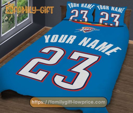 Oklahoma City Thunder Jersey NBA Basketball Bed, Cute Bed Sets Custom Name Number, Okc Thunder Gifts