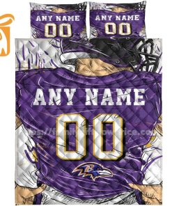 Baltimore Ravens Jerseys Quilt Bedding Sets, Ravens Gifts, Personalized NFL Jerseys with Your Name & Number 3