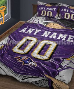 Baltimore Ravens Jerseys Quilt Bedding Sets, Ravens Gifts, Personalized NFL Jerseys with Your Name & Number 1