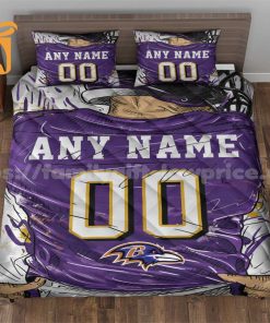 Baltimore Ravens Jerseys Quilt Bedding Sets, Ravens Gifts, Personalized NFL Jerseys with Your Name & Number
