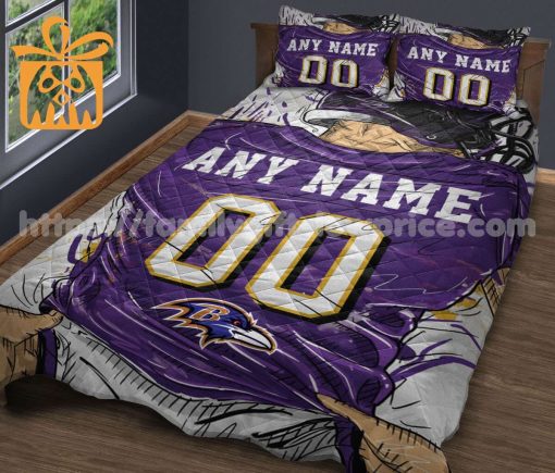 Baltimore Ravens Jerseys Quilt Bedding Sets, Ravens Gifts, Personalized NFL Jerseys with Your Name & Number