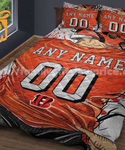 Cincinnati Bengals Jersey Quilt Bedding Sets, Bengals Gifts, Personalized NFL Jerseys with Your Name & Number 1