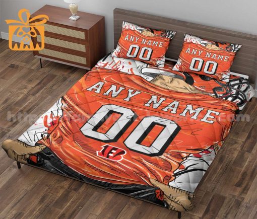 Cincinnati Bengals Jersey Quilt Bedding Sets, Bengals Gifts, Personalized NFL Jerseys with Your Name & Number
