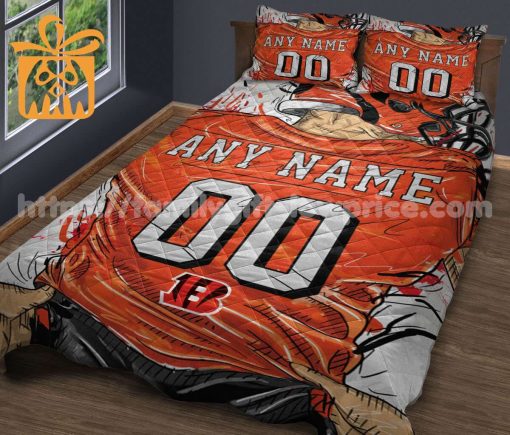 Cincinnati Bengals Jersey Quilt Bedding Sets, Bengals Gifts, Personalized NFL Jerseys with Your Name & Number