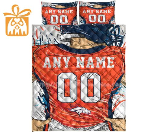 Denver Broncos Jerseys Quilt Bedding Sets, Denver Broncos Gifts, Personalized NFL Jerseys with Your Name & Number