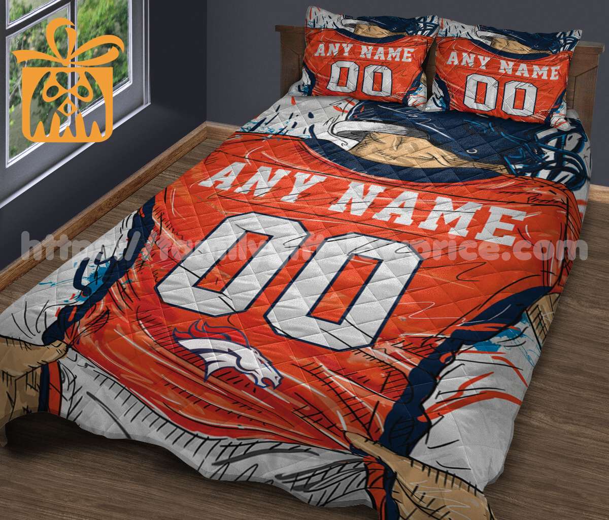 Denver Broncos Jerseys Quilt Bedding Sets, Denver Broncos Gifts, Personalized NFL Jerseys with Your Name & Number