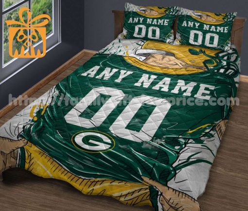 Green Bay Packers Jersey Quilt Bedding Sets, Green Bay Packers Gifts, Personalized NFL Jerseys with Your Name & Number