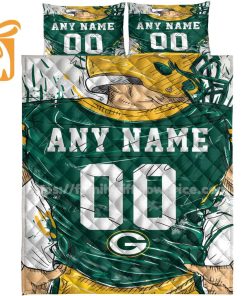 Green Bay Packers Jersey Quilt Bedding Sets, Green Bay Packers Gifts, Personalized NFL Jerseys with Your Name & Number 2