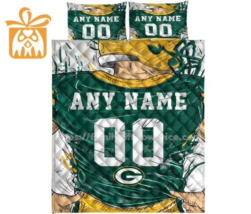 Green Bay Packers Jersey Quilt Bedding Sets, Green Bay Packers Gifts, Personalized NFL Jerseys with Your Name & Number