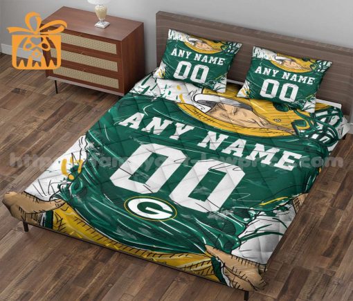 Personalized Green Bay Packers Jersey Quilt Bedding Set – Custom NFL Gift with Your Name & Number