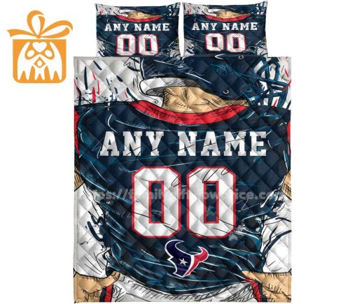 Houston Texans Jerseys Quilt Bedding Sets, Houston Texans Gifts, Personalized NFL Jerseys with Your Name & Number